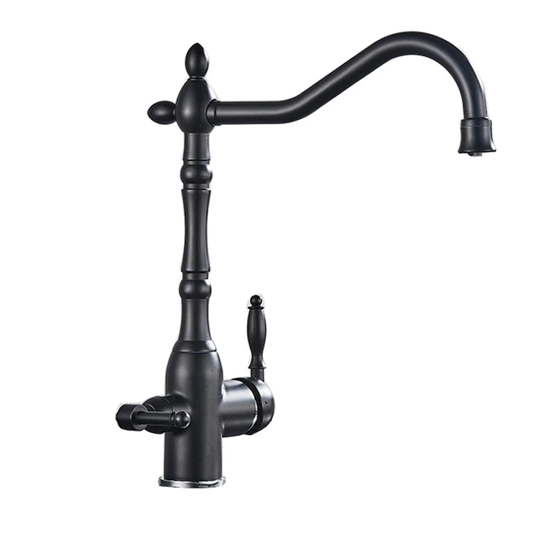Filter Kitchen Faucet 360 ° Rotatble Hot And Cold Mixer Tap Faucet Double Handle Deck Mounted Kitchen Tap Black Basin Faucet