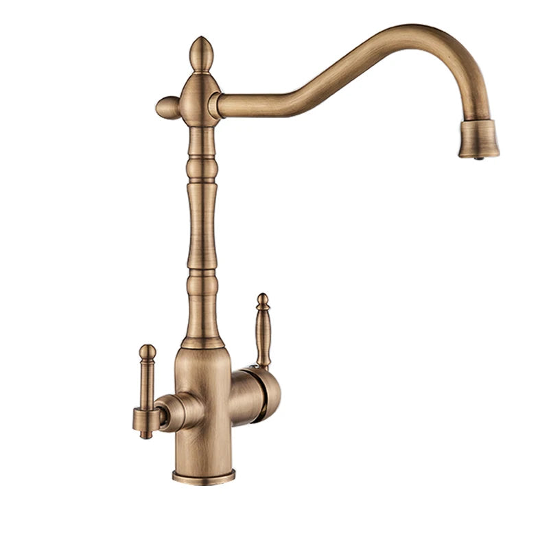Filter Kitchen Faucet 360 ° Rotatble Hot And Cold Mixer Tap Faucet Double Handle Deck Mounted Kitchen Tap Black Basin Faucet