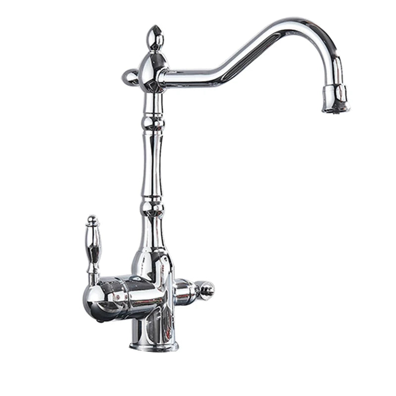 Filter Kitchen Faucet 360 ° Rotatble Hot And Cold Mixer Tap Faucet Double Handle Deck Mounted Kitchen Tap Black Basin Faucet