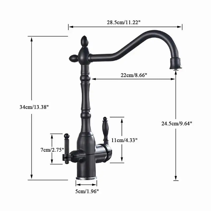 Filter Kitchen Faucet 360 ° Rotatble Hot And Cold Mixer Tap Faucet Double Handle Deck Mounted Kitchen Tap Black Basin Faucet