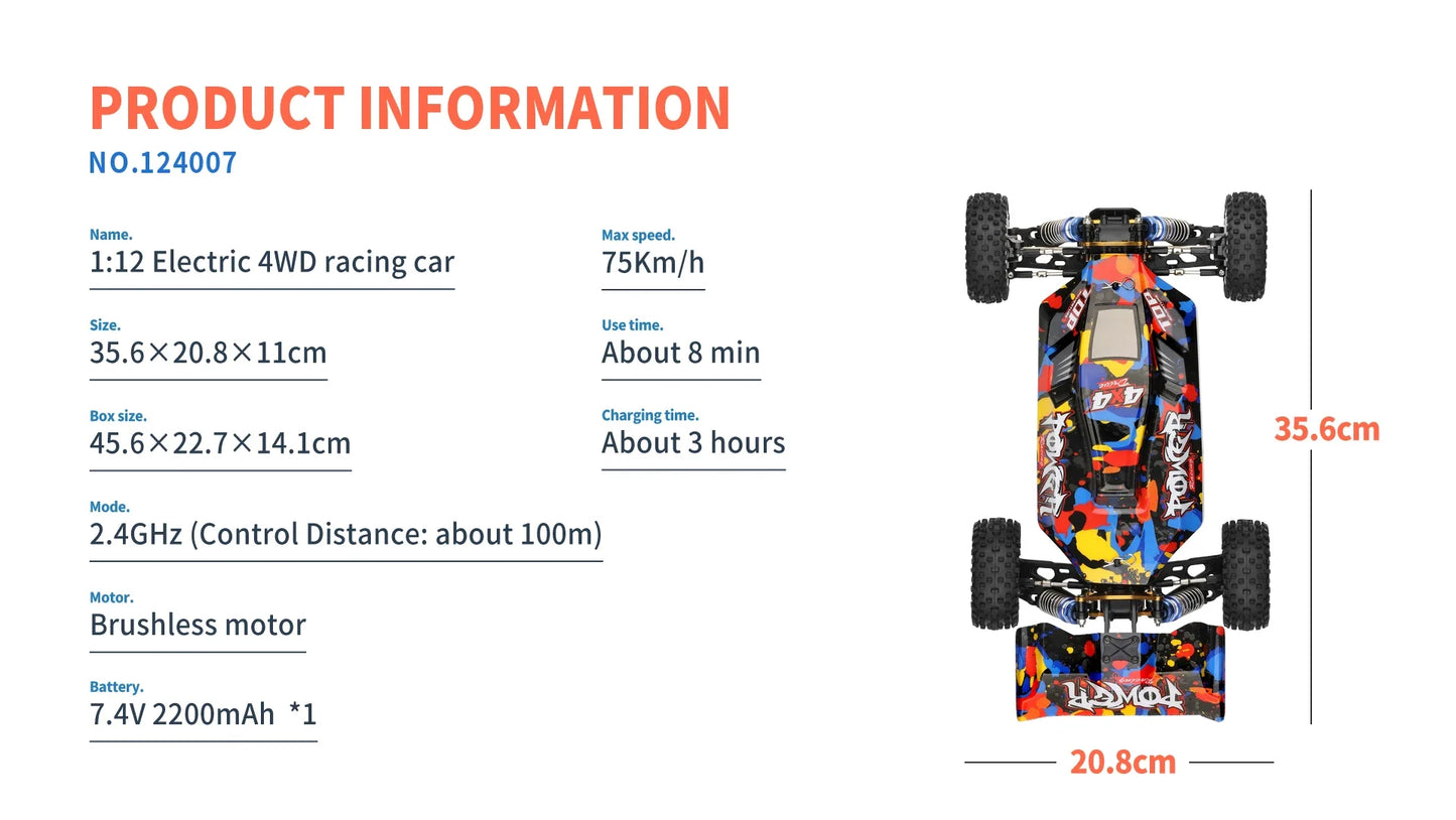 WLtoys 124017 75KM/H 4WD RC Car Professional Monster Truck High Speed Drift Racing Remote Control Cars Children's Toys for Boys