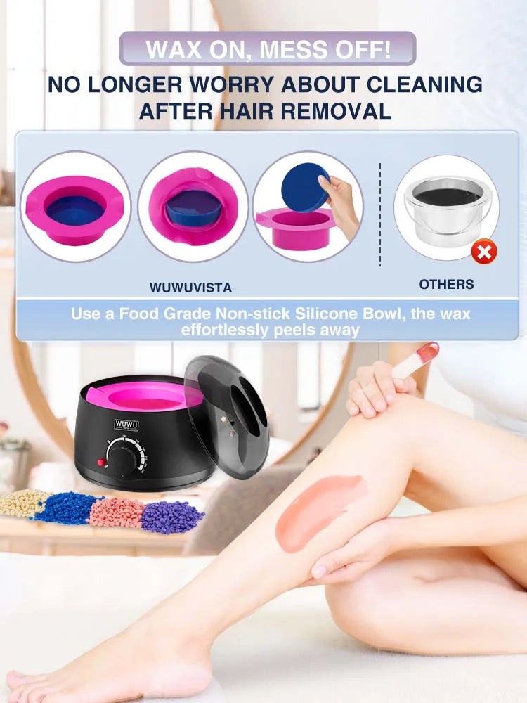 Hair Removal Wax Warmer 200CC WUWUVISTA Professional Wax Warmer Machine with 7oz Silicone Bowl Portable Hot Wax heater(EU Plug)