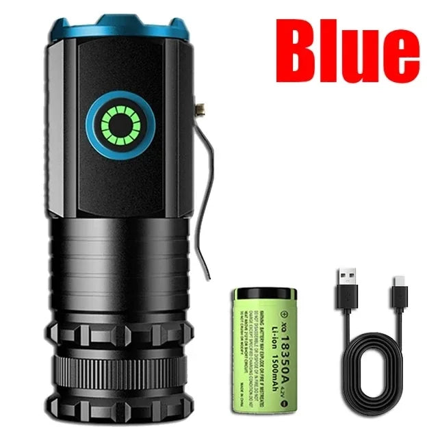 P50 Powerful Mini LED Flashlight Aluminium Alloy Torch Type-C Rechargeable 16340 Battery With Tail Magnet Flashlight