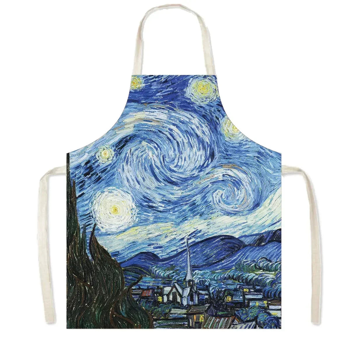 Famous Oil Painting By Van Gogh Print Kitchen Apron Starry Night Pinafore Household Cleaning Tool Baking BBQ Chef Cooking Aprons