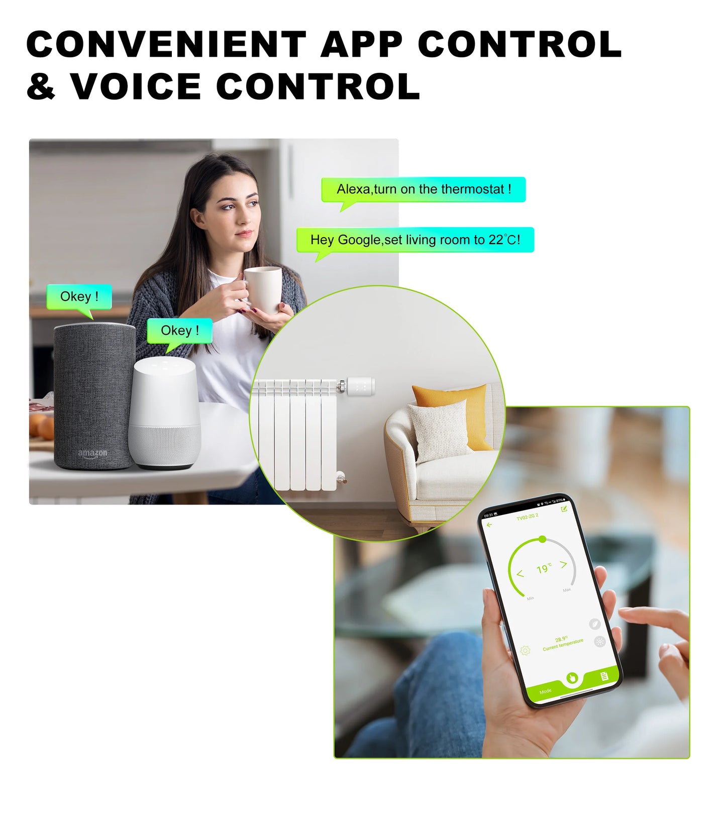 GIRIER Tuya ZigBee Thermostatic Radiator Valve Smart Home Thermostat Radiator TRV Programmable Temperature Controller Work Alexa