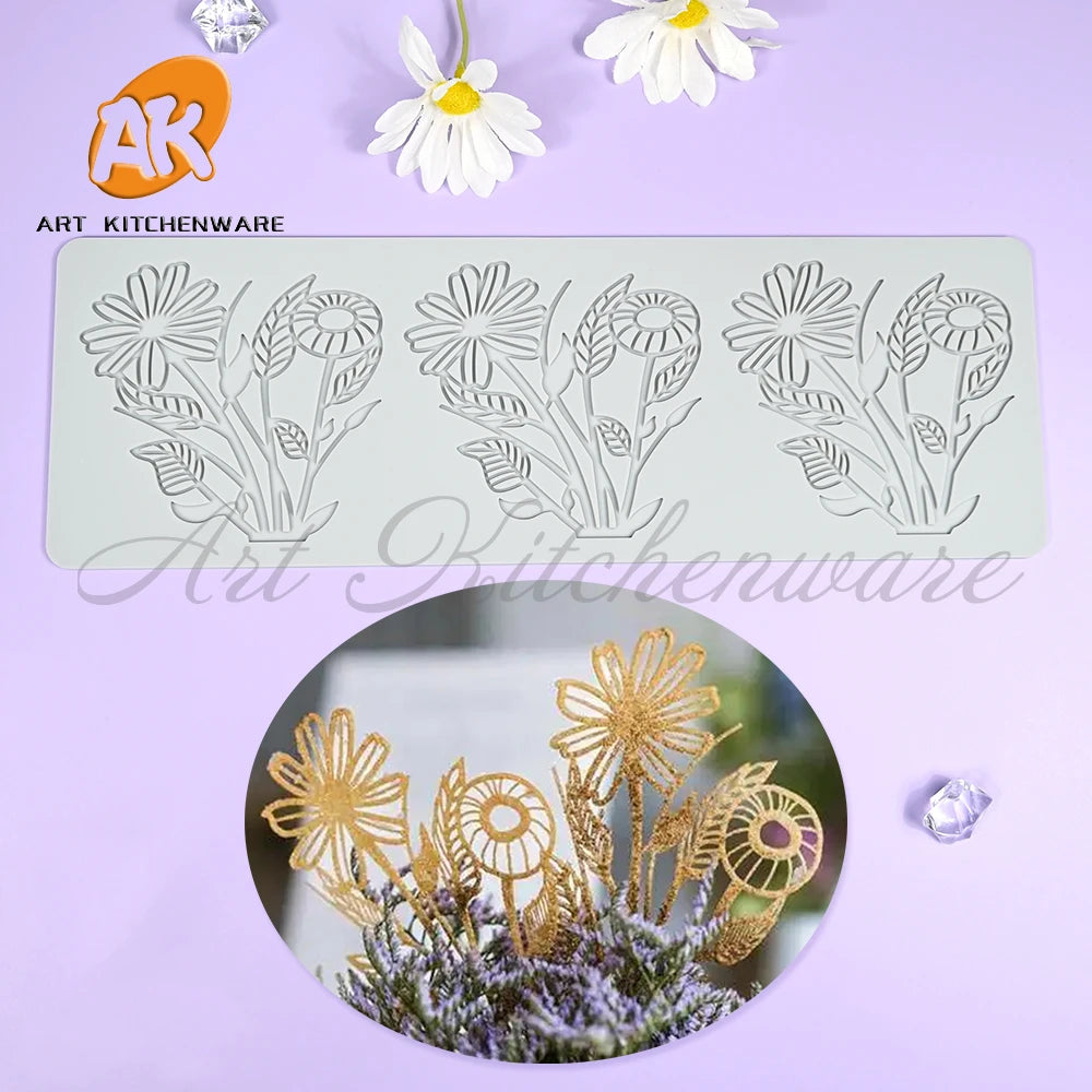 Flowers Silicone Cake Lace Mold Daisy Cake Decorating Tool Border Decoration Lace Mold kitchen Baking Tool