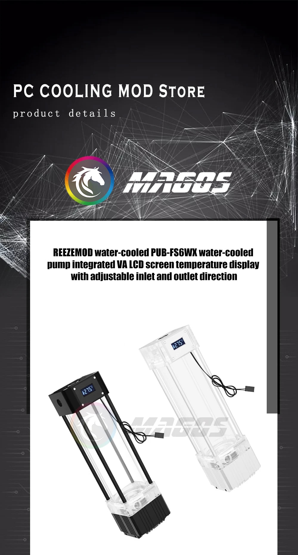 FREEZEMOD AIO Pump+Reservoir kit integrated With Temperature Display VA LCD Screen Temperature Water Tank Combo PUB-FS6WX