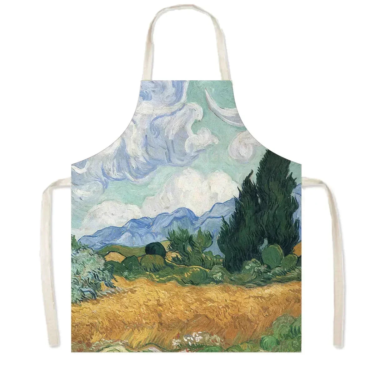 Famous Oil Painting By Van Gogh Print Kitchen Apron Starry Night Pinafore Household Cleaning Tool Baking BBQ Chef Cooking Aprons