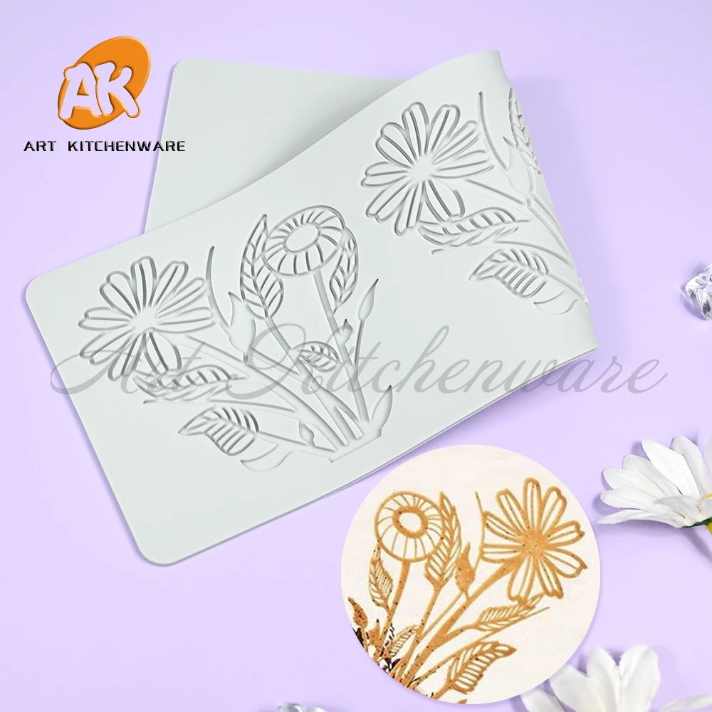 Flowers Silicone Cake Lace Mold Daisy Cake Decorating Tool Border Decoration Lace Mold kitchen Baking Tool