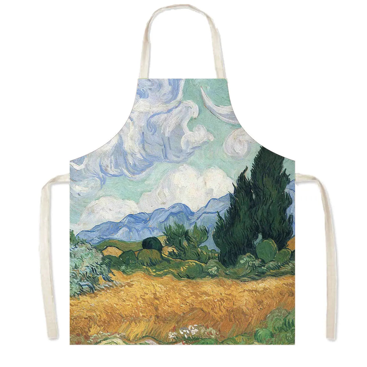 Famous Oil Painting By Van Gogh Print Kitchen Apron Starry Night Pinafore Household Cleaning Tool Baking BBQ Chef Cooking Aprons