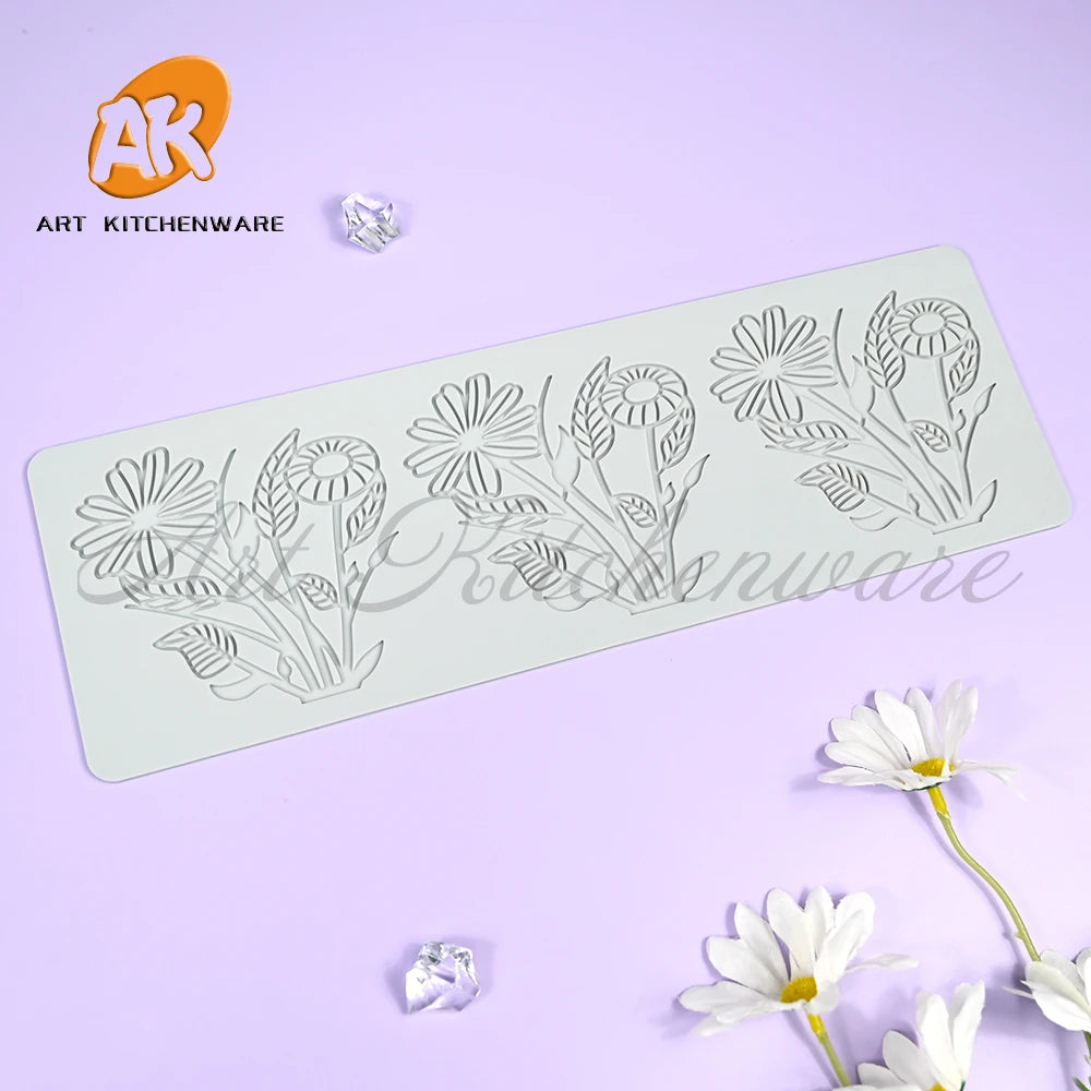 Flowers Silicone Cake Lace Mold Daisy Cake Decorating Tool Border Decoration Lace Mold kitchen Baking Tool