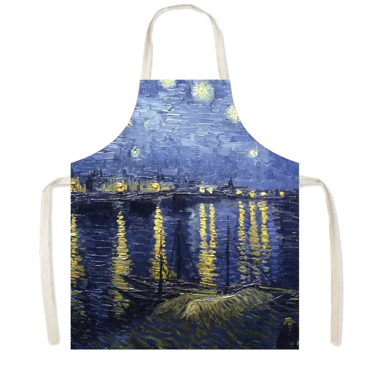 Famous Oil Painting By Van Gogh Print Kitchen Apron Starry Night Pinafore Household Cleaning Tool Baking BBQ Chef Cooking Aprons