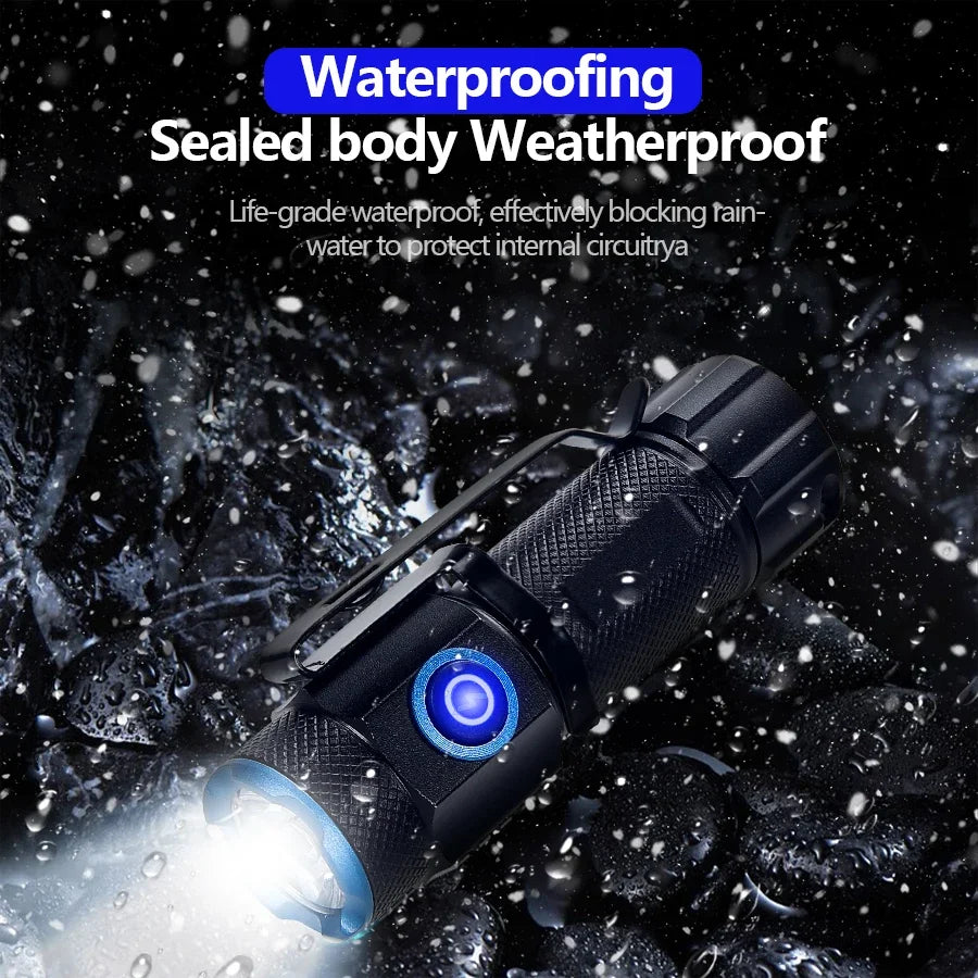 P50 Powerful Mini LED Flashlight Aluminium Alloy Torch Type-C Rechargeable 16340 Battery With Tail Magnet Flashlight