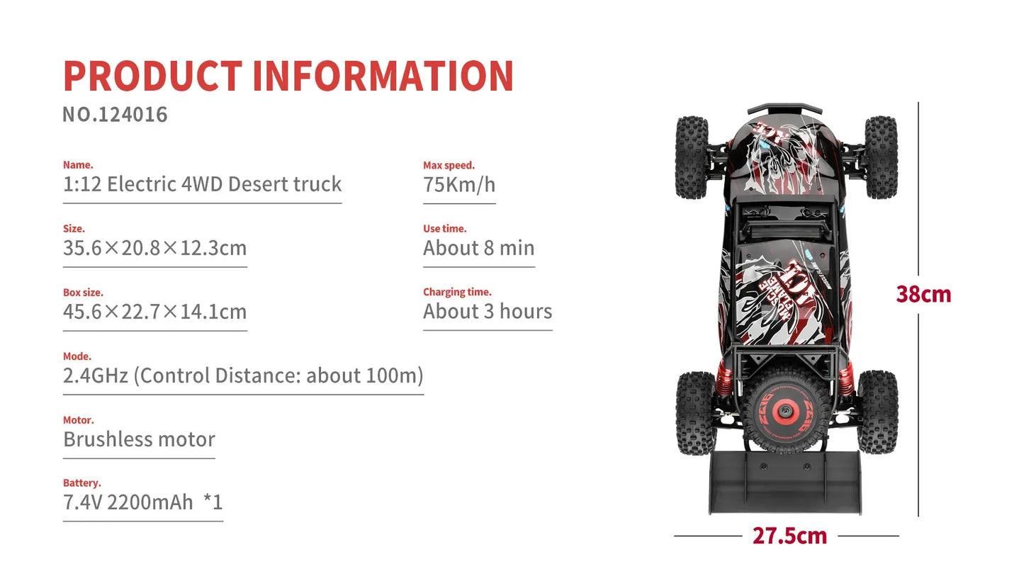 WLtoys 124017 75KM/H 4WD RC Car Professional Monster Truck High Speed Drift Racing Remote Control Cars Children's Toys for Boys