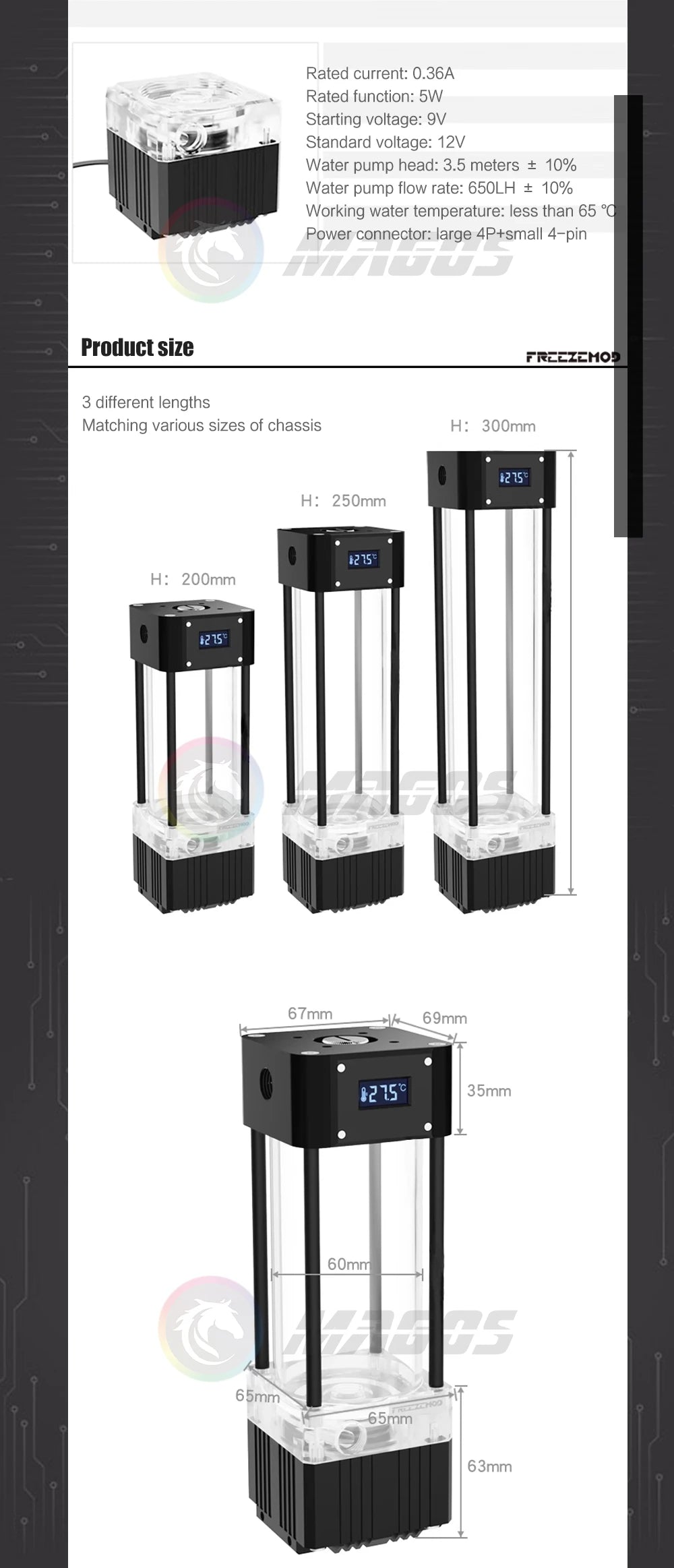 FREEZEMOD AIO Pump+Reservoir kit integrated With Temperature Display VA LCD Screen Temperature Water Tank Combo PUB-FS6WX