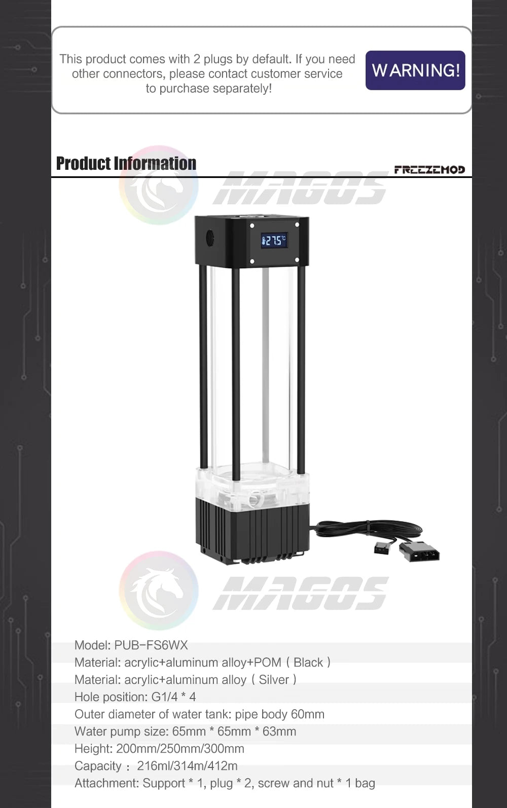FREEZEMOD AIO Pump+Reservoir kit integrated With Temperature Display VA LCD Screen Temperature Water Tank Combo PUB-FS6WX