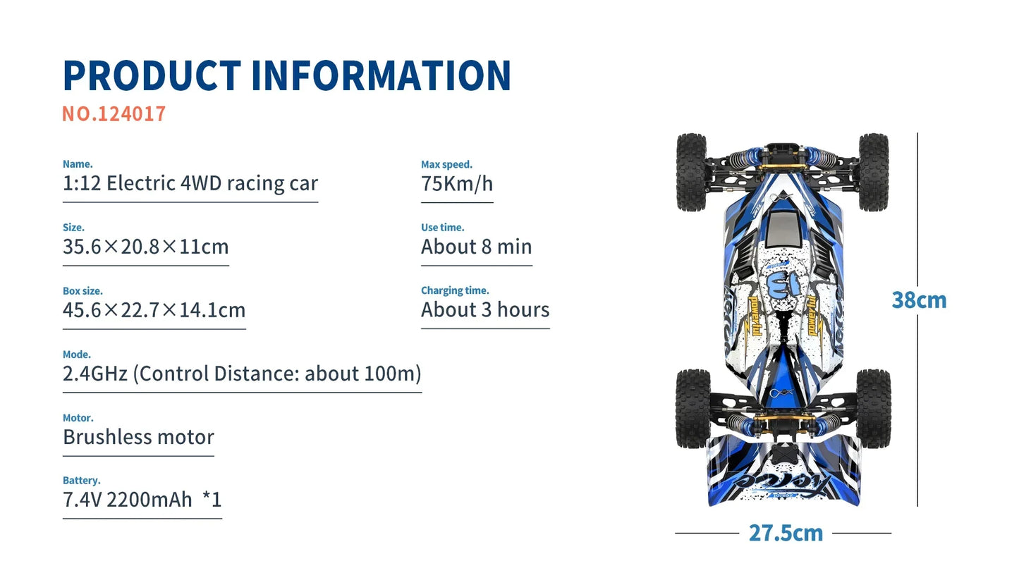 WLtoys 124017 75KM/H 4WD RC Car Professional Monster Truck High Speed Drift Racing Remote Control Cars Children's Toys for Boys