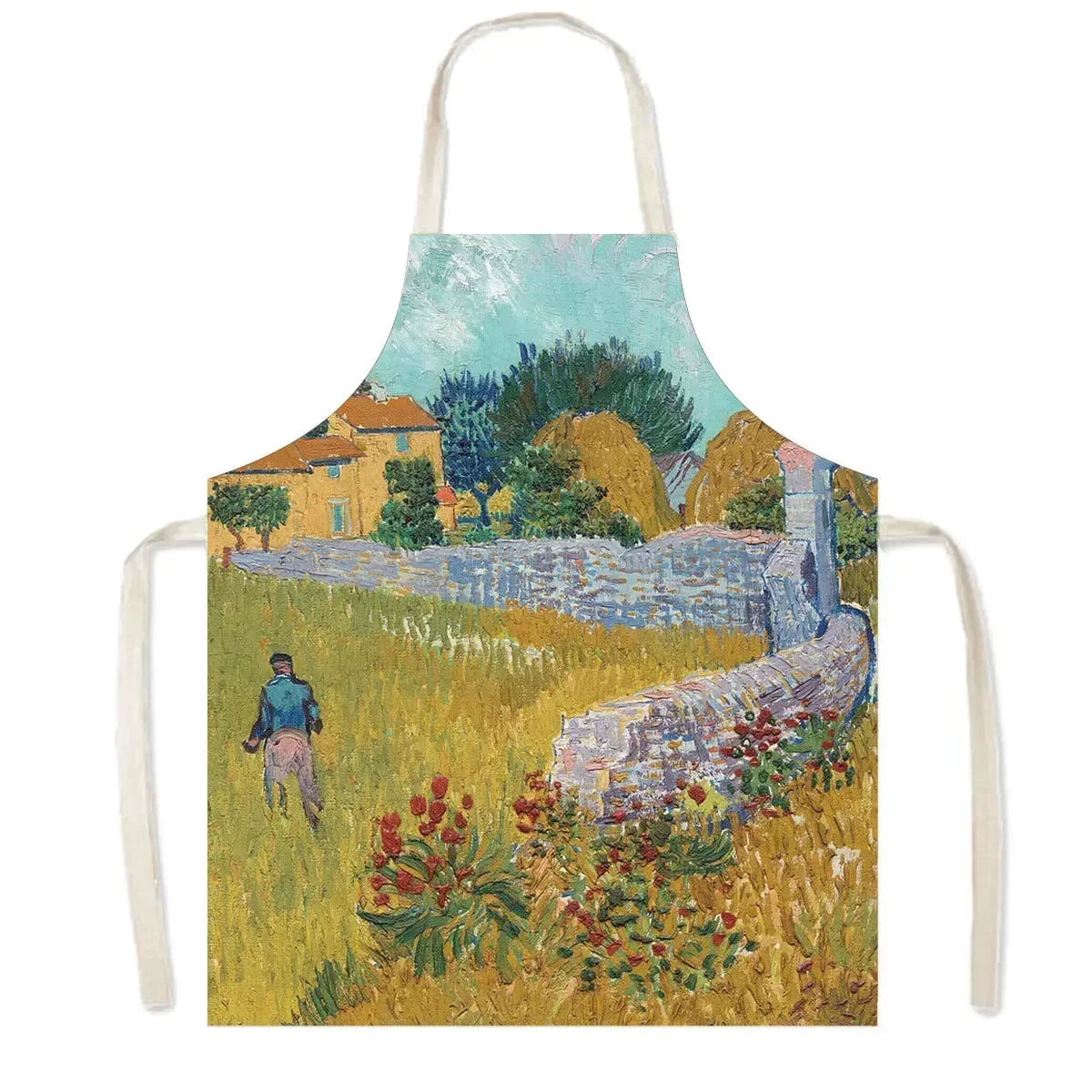 Famous Oil Painting By Van Gogh Print Kitchen Apron Starry Night Pinafore Household Cleaning Tool Baking BBQ Chef Cooking Aprons