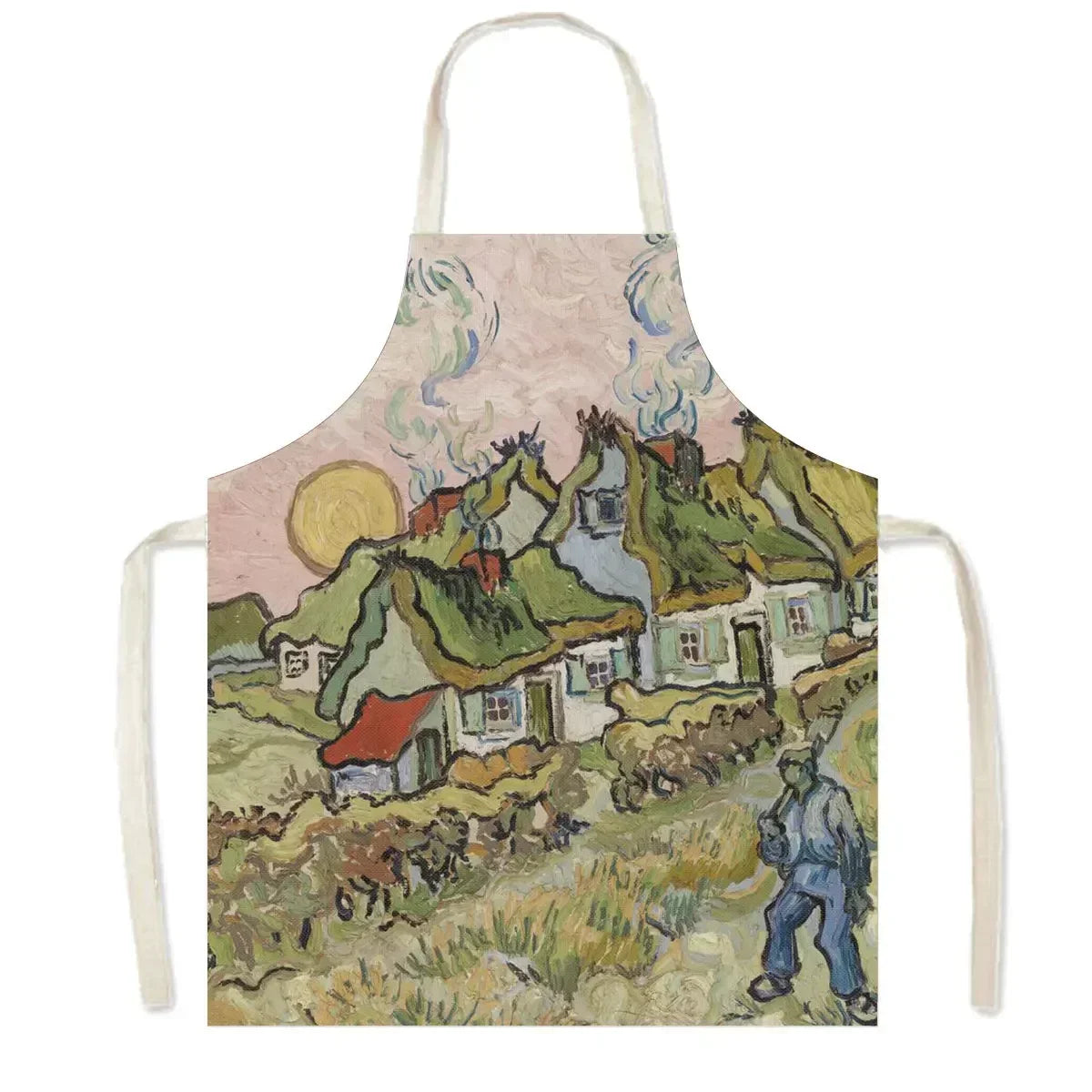 Famous Oil Painting By Van Gogh Print Kitchen Apron Starry Night Pinafore Household Cleaning Tool Baking BBQ Chef Cooking Aprons