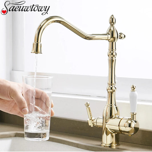 Filter Kitchen Faucet 360 ° Rotatble  Hot And Cold Mixer Tap Faucet Double Handle Deck Mounted Kitchen Tap Black Basin Faucet