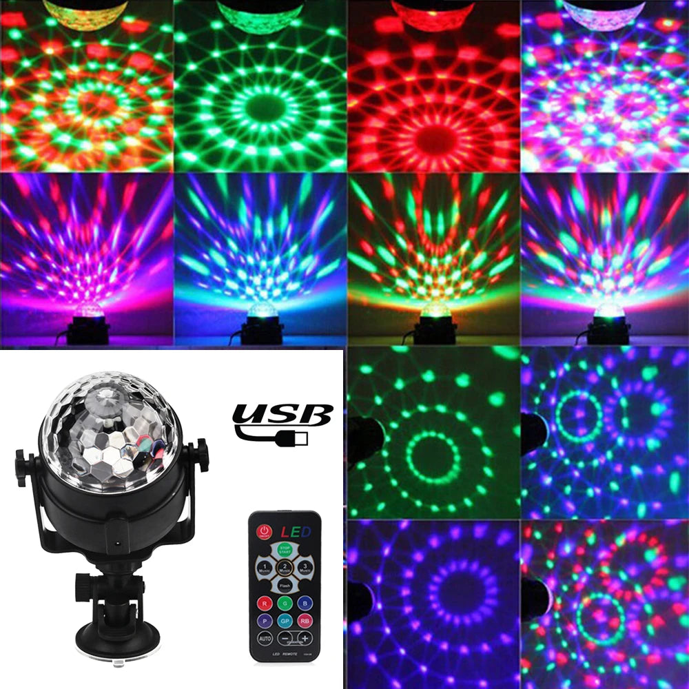 RGB Disco Ball Party Lights DJ Disco Light LED Projector Strobe Lamps Birthday Party Car Club Bar Karaoke Xmas Sound Lights 2024