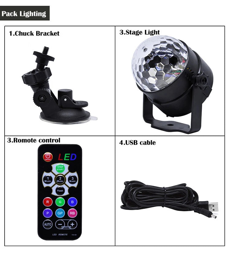 RGB Disco Ball Party Lights DJ Disco Light LED Projector Strobe Lamps Birthday Party Car Club Bar Karaoke Xmas Sound Lights 2024