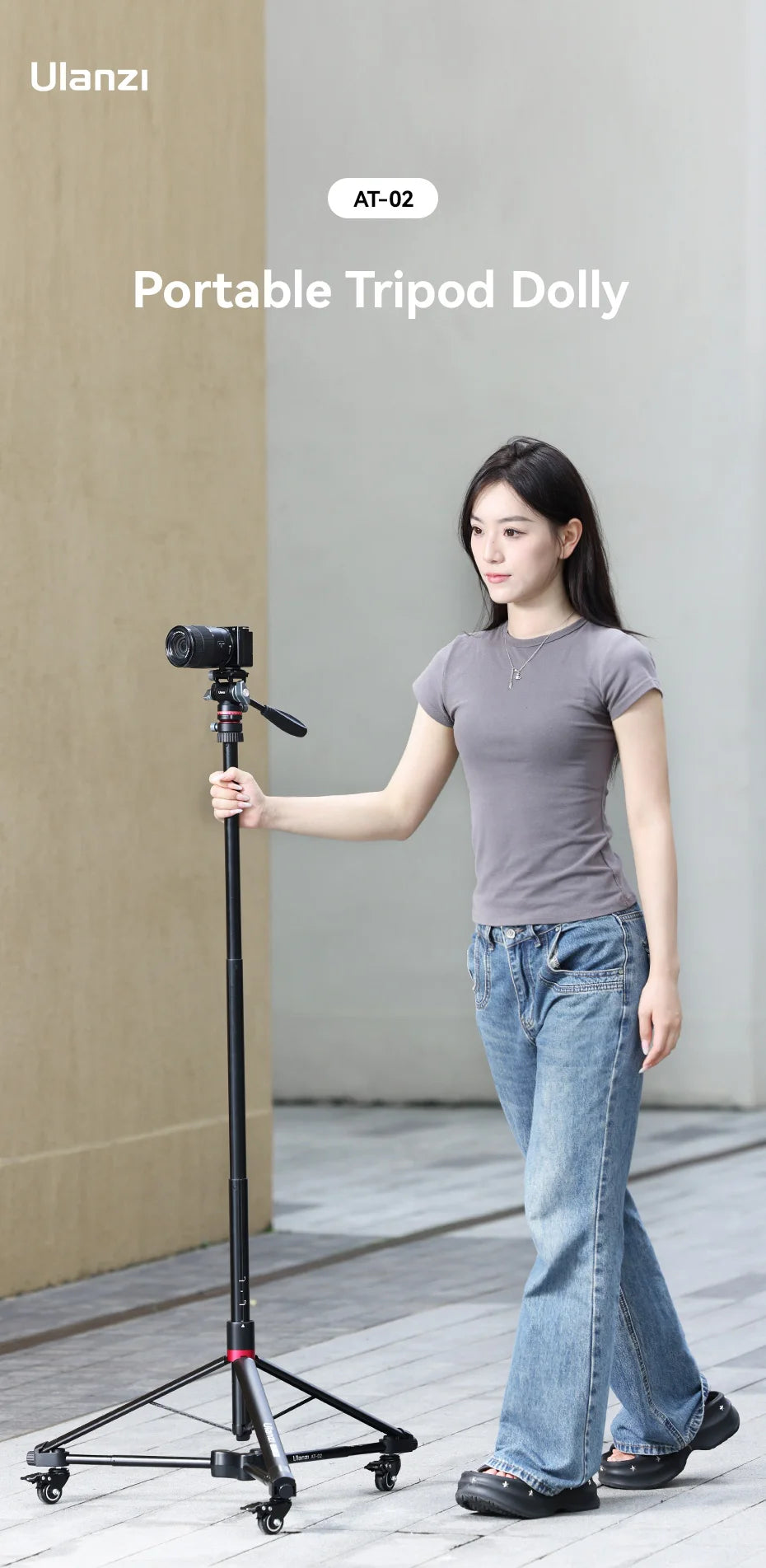 Ulanzi AT-02 Portable Tripod Dolly Kit Quick-moving Tripod Light Stand for Camera Fill Light for Vlog Video Recording