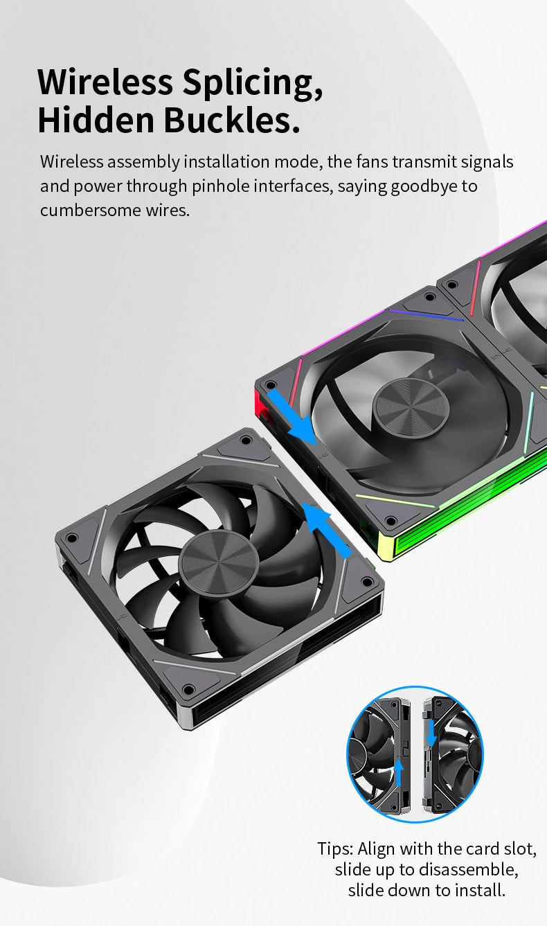 TEUCER JM-5 Wireless Cooling Fan Kit ARGB Light Effect 800-2000RPM Case Fan Compatible with 240 360 Water Cooling Radiator