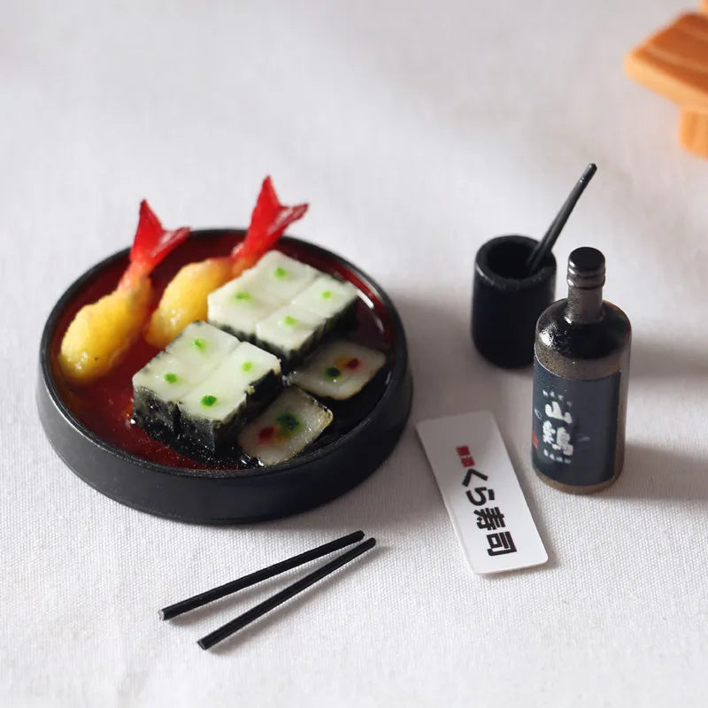 Mini Japanese Sushi Lunch Dish Suits Dollhouse Miniature Items Sushi Set Chopsticks Wine BJD Doll House Kitchen Accessories Food