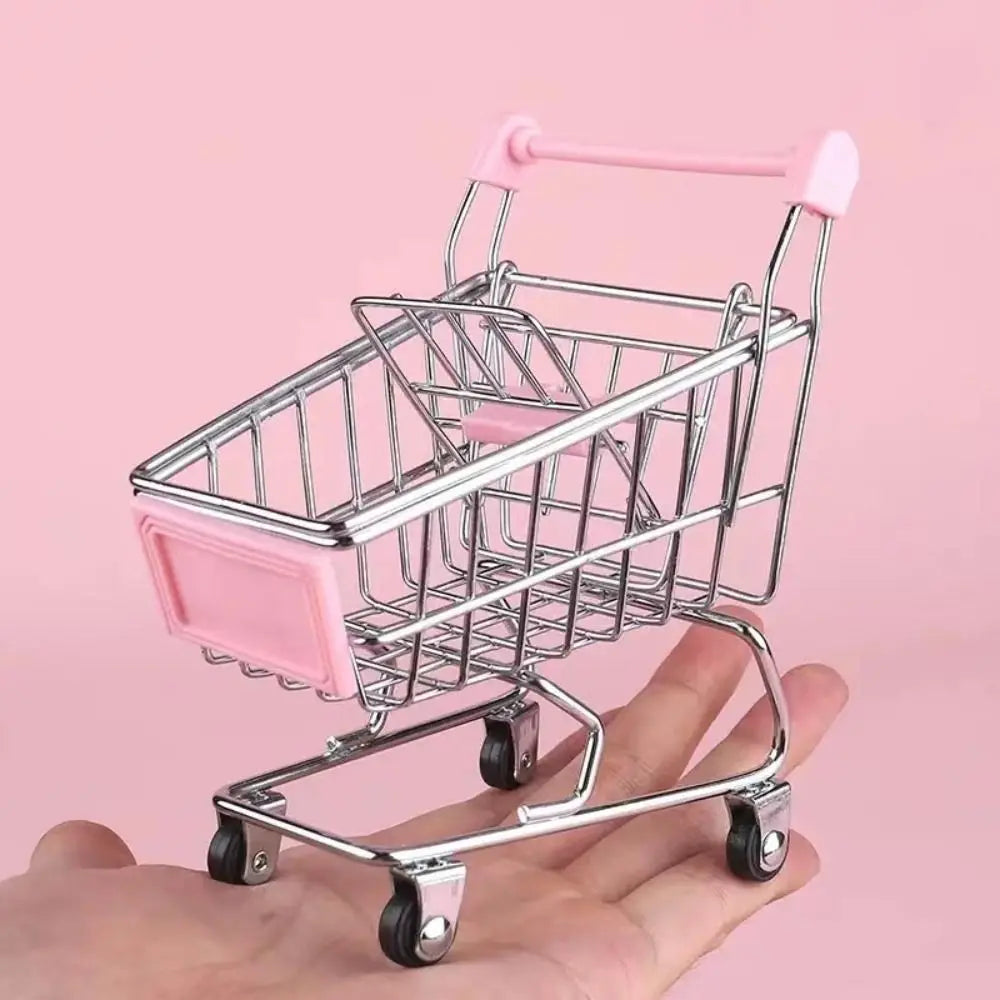 Mini Supermarket Shopping Trolley Cart Desktop Model Children's Toys Home Decoration Miniature