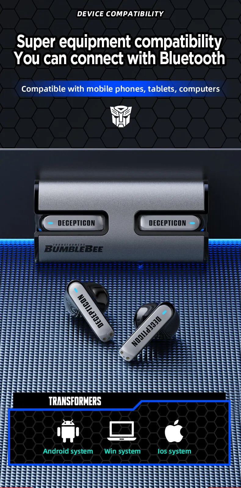 Transformers TF-T02 Earphones Bluetooth 5.3 Wireless TWS Sport Headphones Gaming Headset Dual Modes with Mic Cool Earbuds