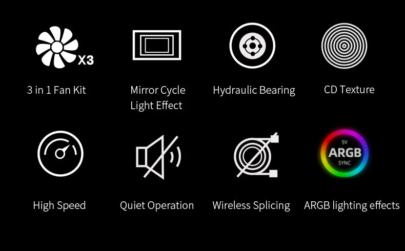 TEUCER JM-5 Wireless Cooling Fan Kit ARGB Light Effect 800-2000RPM Case Fan Compatible with 240 360 Water Cooling Radiator