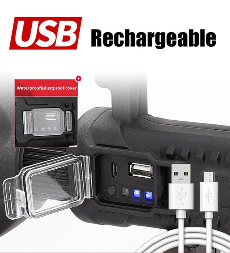 NEW P90 Portable Powerful LED Flashlight Handheld Searchlight USB Rechargeable Spotlight Waterproof Torch Work Light Outdoor