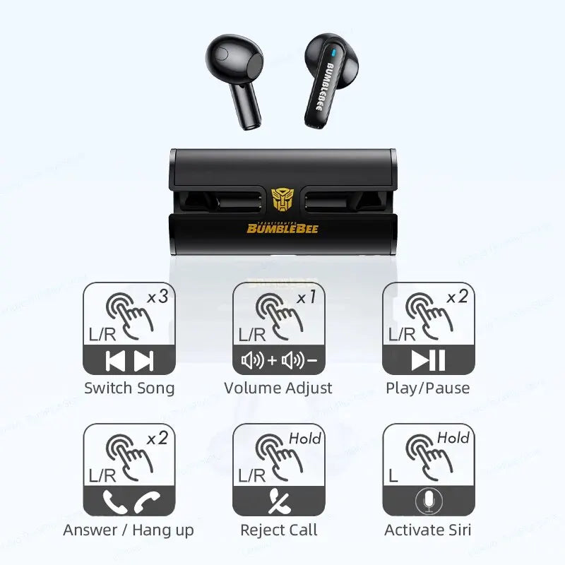 Transformers TF-T02 Earphones Bluetooth 5.3 Wireless TWS Sport Headphones Gaming Headset Dual Modes with Mic Cool Earbuds