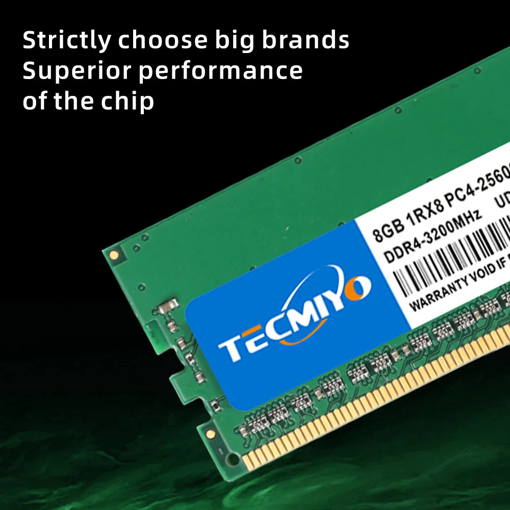 TECMIYO DDR4 8GB Desktop RAM 2133 2400 2666 3000 3200 3600 1RX8 PC4 DIMM Memory Support ddr4 Motherboard -1PC Green