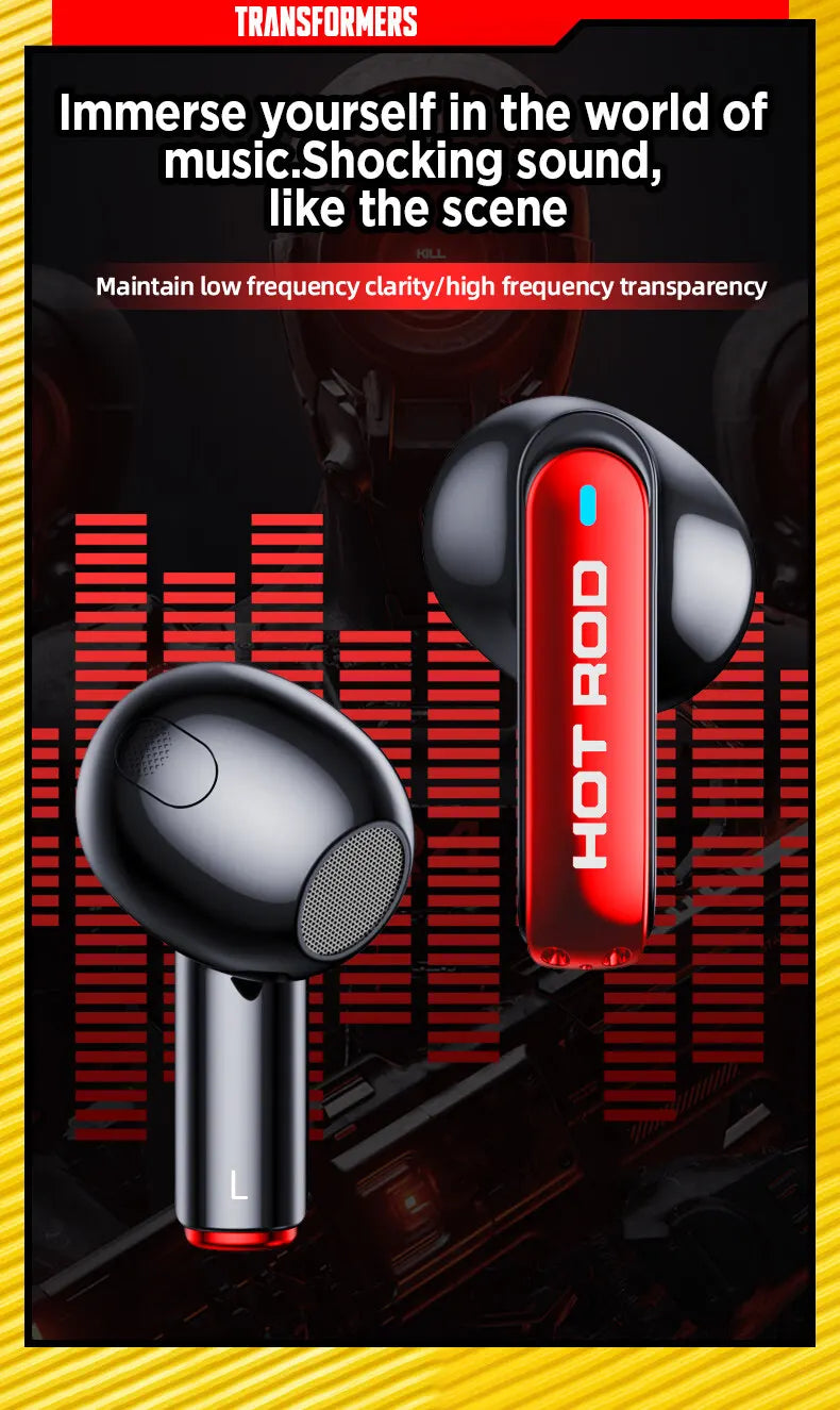 Transformers TF-T02 Earphones Bluetooth 5.3 Wireless TWS Sport Headphones Gaming Headset Dual Modes with Mic Cool Earbuds