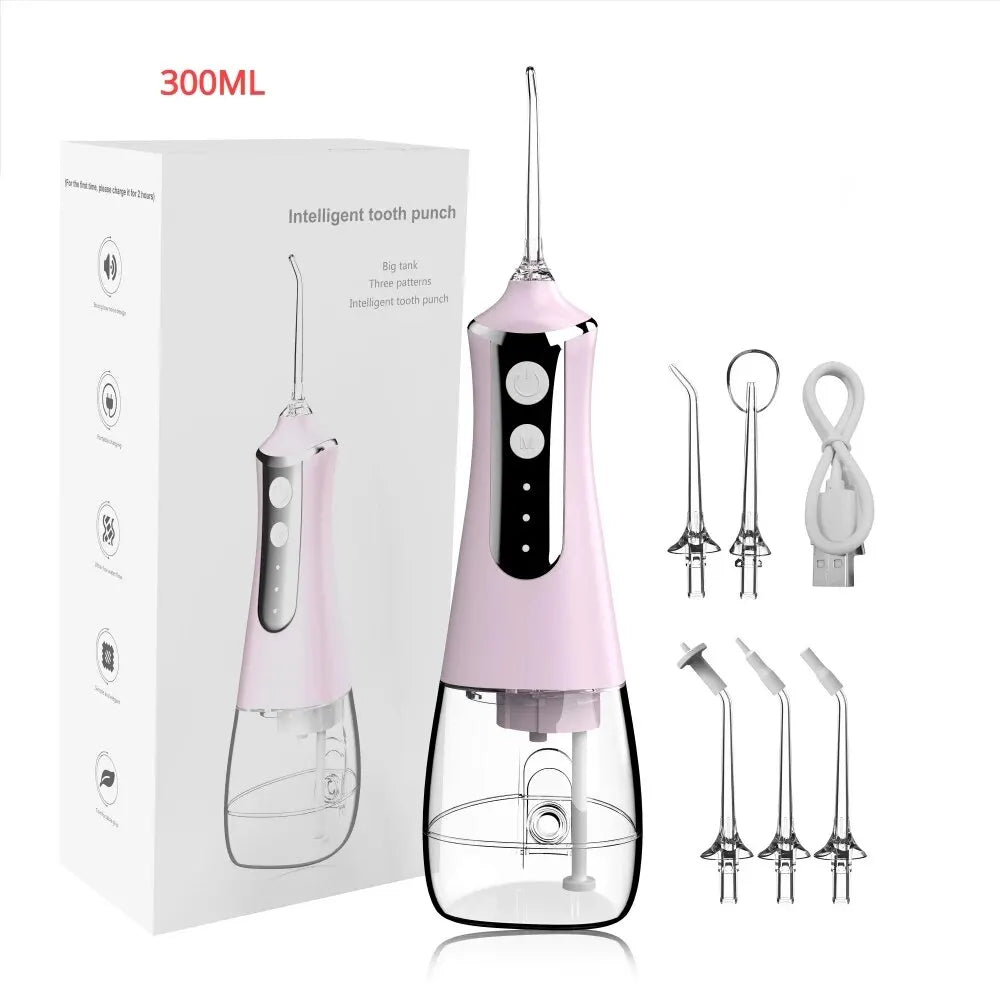 Portable Oral Irrigator Water Flosser Dental Water Jet Tools Pick Cleaning Teeth 300ML 5 Nozzles Mouth Washing Machine Floss