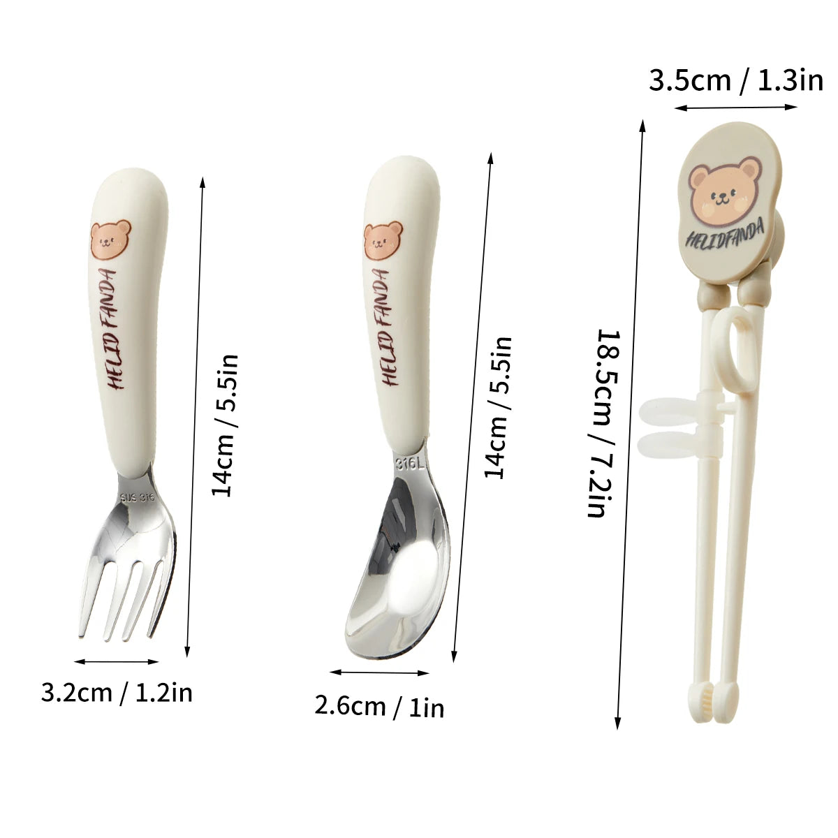 WORTHBUY Kid Spoon Fork Chopsticks 316 Stainless Steel Cutlery Set Cute Tableware Set Kitchen Children Food Feeding Dining Set