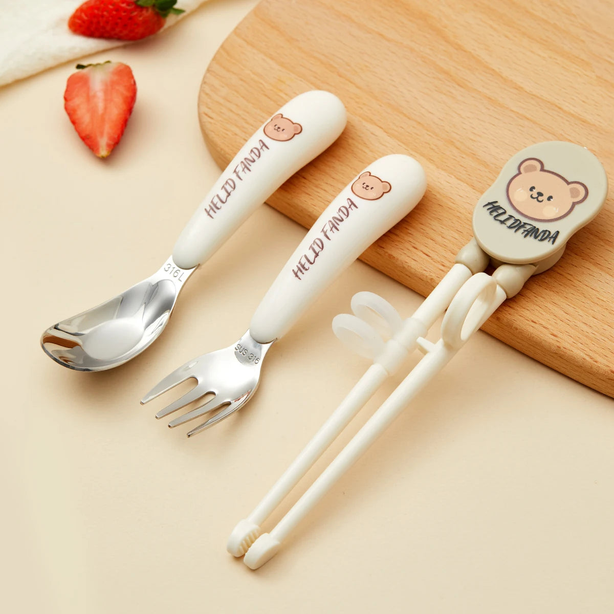 WORTHBUY Kid Spoon Fork Chopsticks 316 Stainless Steel Cutlery Set Cute Tableware Set Kitchen Children Food Feeding Dining Set