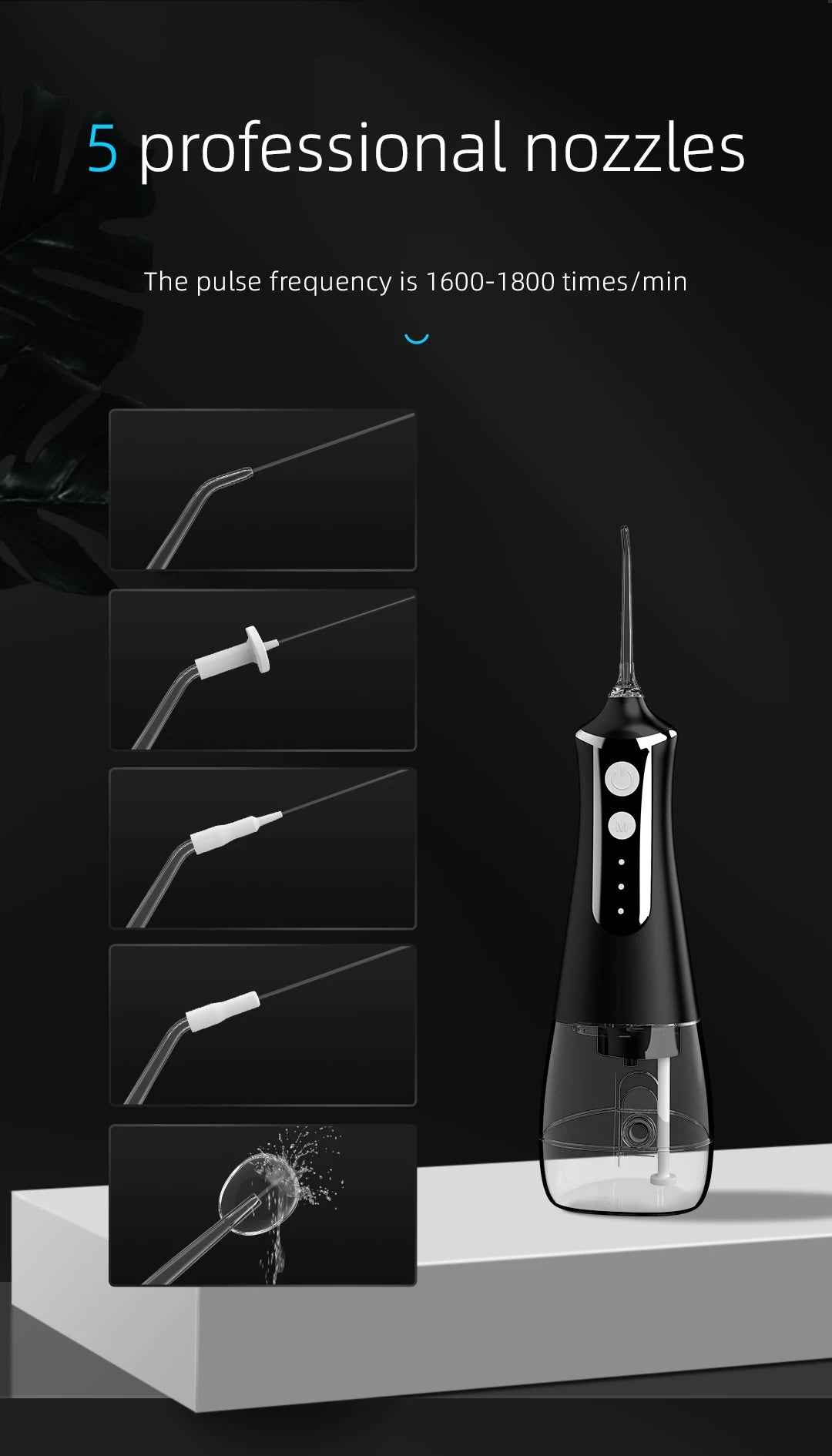 Portable Oral Irrigator Water Flosser Dental Water Jet Tools Pick Cleaning Teeth 300ML 5 Nozzles Mouth Washing Machine Floss
