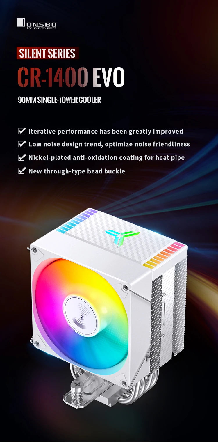 JONSBO CR-1400EVO 4 Heat Pipe ARGB PWM TDP 180W CPU Air Cooler for LGA1700 1200 115X AM4 AM5 Cooling Heatsink PC Radiator 5V3pin