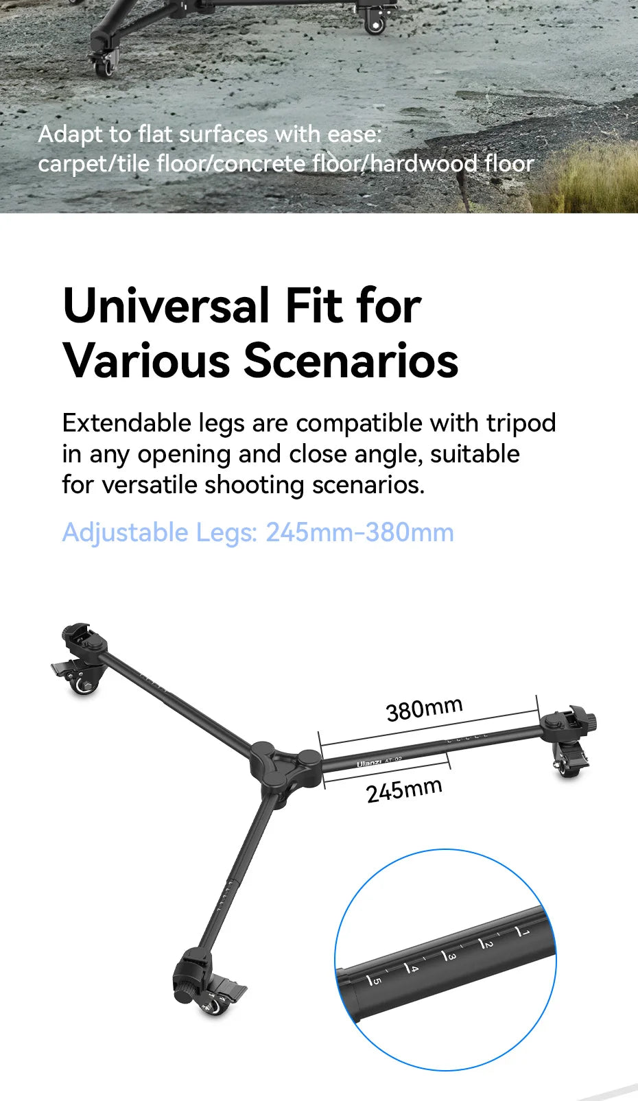 Ulanzi AT-02 Portable Tripod Dolly Kit Quick-moving Tripod Light Stand for Camera Fill Light for Vlog Video Recording