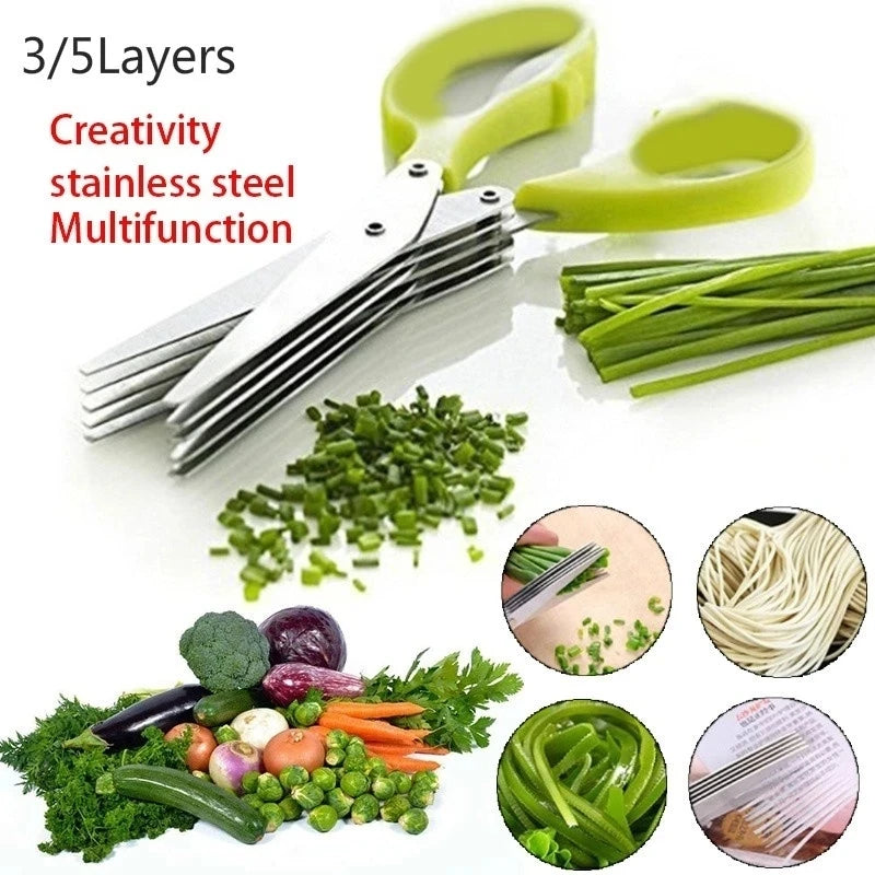 Muti-Layers Kitchen Scissors Stainless Steel Vegetable Cutter Scallion Herb Laver Spices cooking Tool Cut Kitchen Accessories