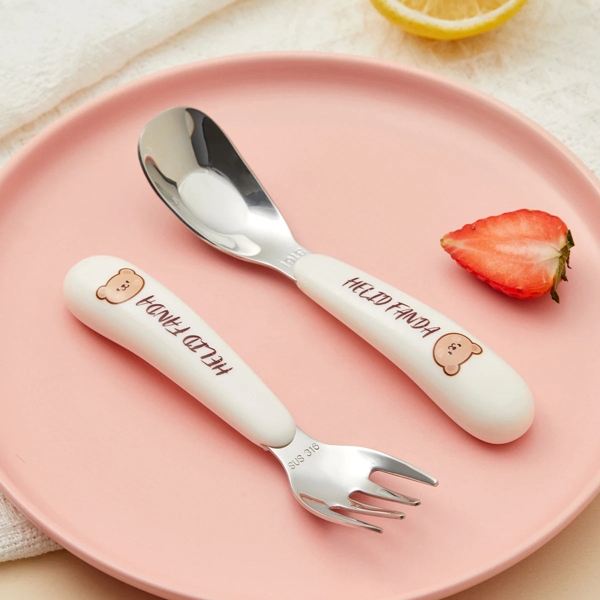 WORTHBUY Kid Spoon Fork Chopsticks 316 Stainless Steel Cutlery Set Cute Tableware Set Kitchen Children Food Feeding Dining Set