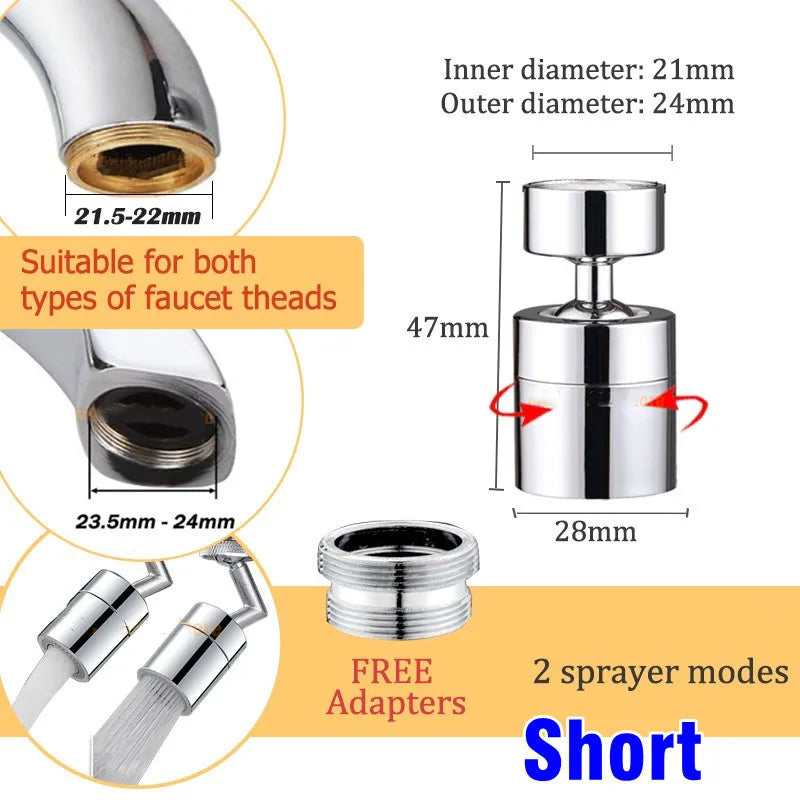 New Universal Metal Copper Faucet Spray Head Tap Extension 1440° Rotation Kitchen Faucet Aerator Extender 1080° Sink Sprayer