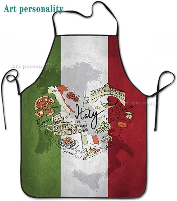 Italy Flag Cartoon Chef Pizza Apron Theme Cooking Chef Work Shop Women Men Adult Girl Kid Weavers Baking BBQ Grilling Kitchen