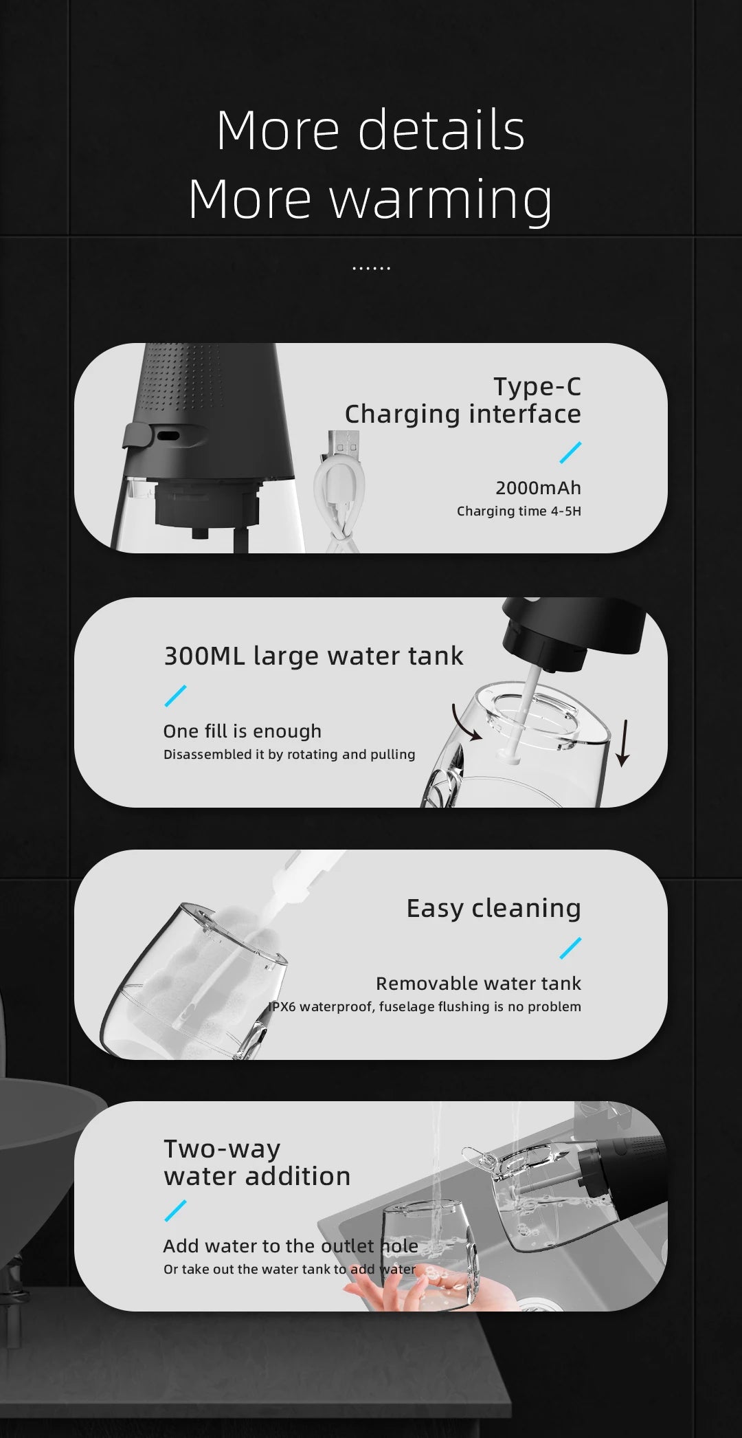 Portable Oral Irrigator Water Flosser Dental Water Jet Tools Pick Cleaning Teeth 300ML 5 Nozzles Mouth Washing Machine Floss