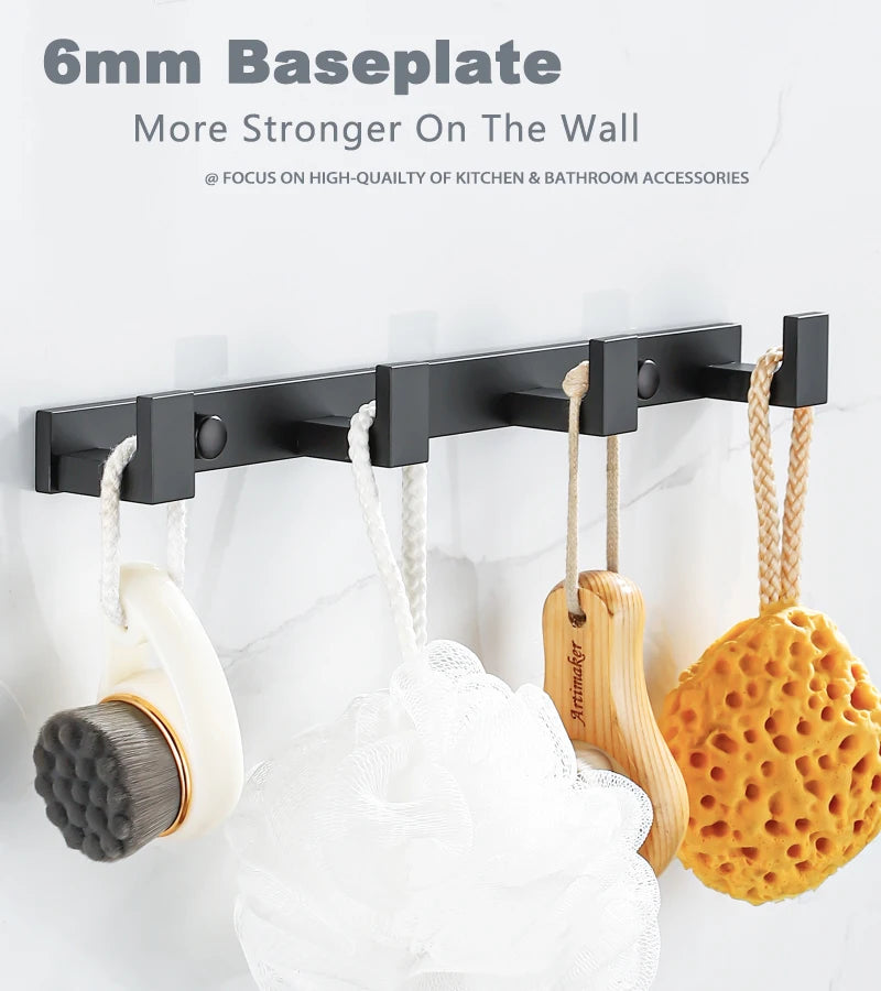Household Wall Coat Rack Black Hooks For Hangging Clothes Towel Hanger Bathroom Robe Hook Heavy Duty Kitchen Accessories