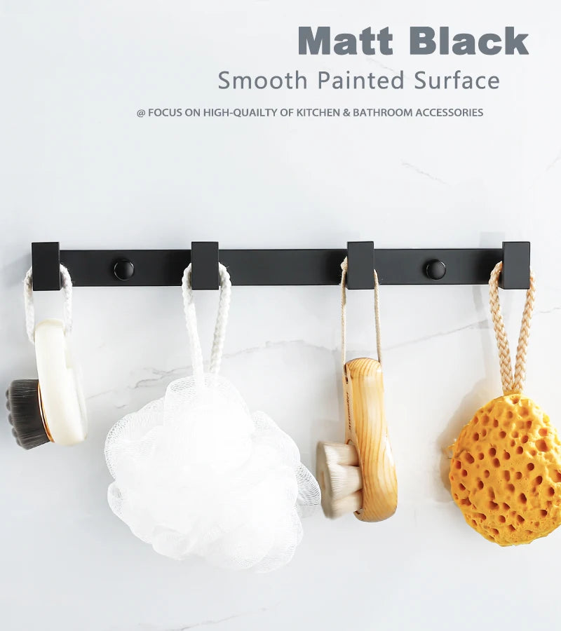 Household Wall Coat Rack Black Hooks For Hangging Clothes Towel Hanger Bathroom Robe Hook Heavy Duty Kitchen Accessories