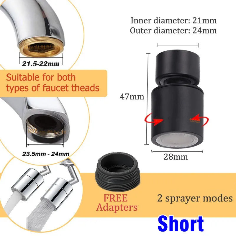 New Universal Metal Copper Faucet Spray Head Tap Extension 1440° Rotation Kitchen Faucet Aerator Extender 1080° Sink Sprayer